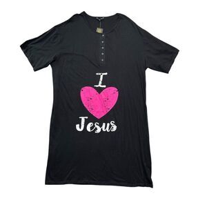 Just Love Women's Size 3XL Black Extra Long I Love Jesus‎ Nightgown Sleep Shirt